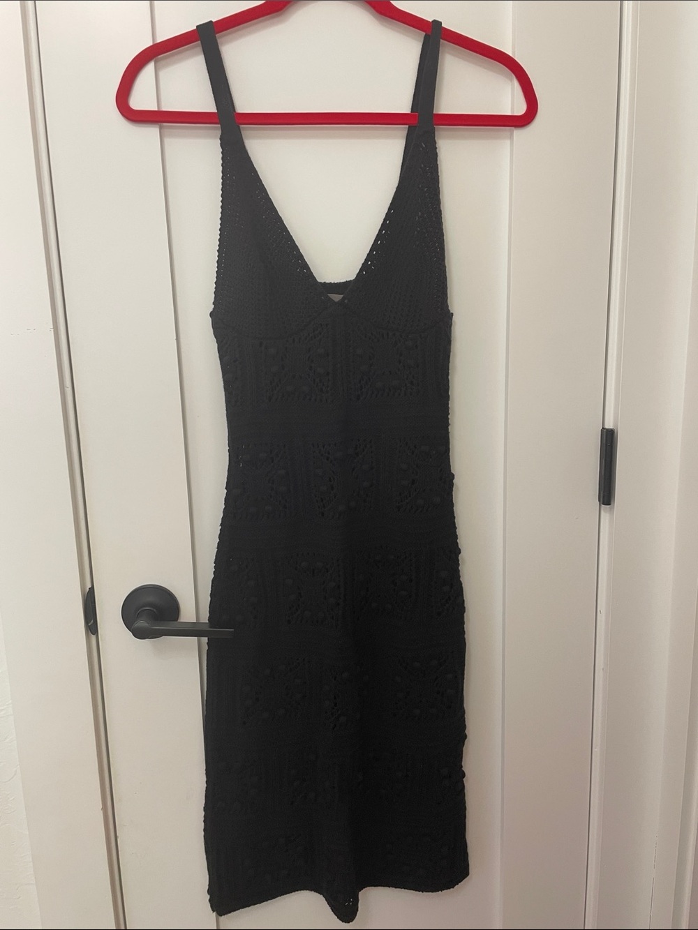 Anthropologie Black Crochet V-Neck Midi Dress